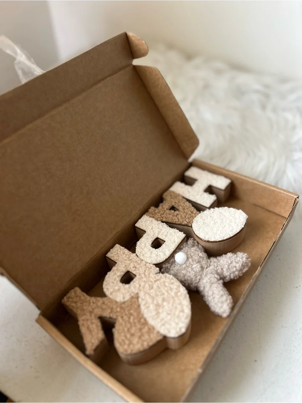 Happy Bunny Text Decor in Cream and Tan - Home Party Supplies new in box
